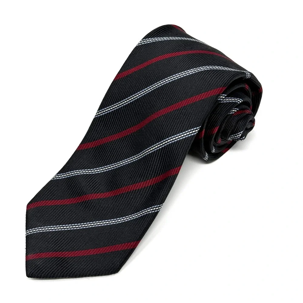 Brioni Black Red White Stripe‎ Silk Necktie 3.5